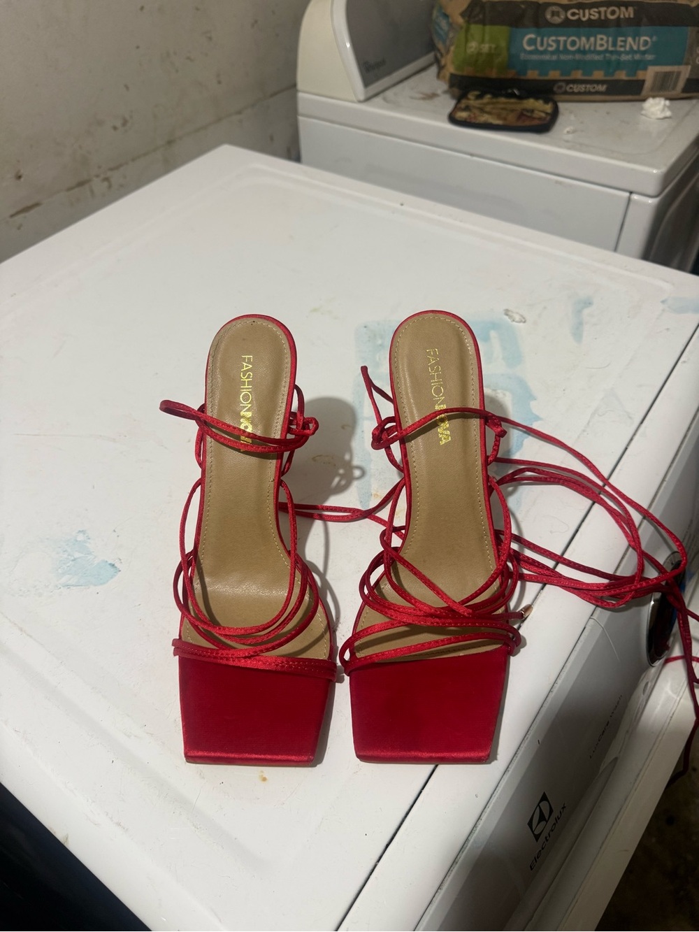 Fashion Nova Red Strappy Lace-Up Square Toe Heels